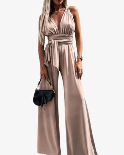 Isadora | Women’s Deep V-Neck Waist-Tie Wide-Leg Jumpsuit