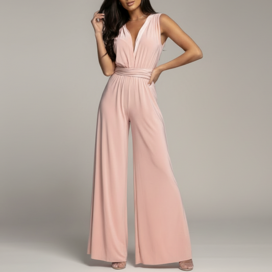 Nicolette | Women’s Sleeveless V-Neck Draped Wide-Leg Jumpsuit