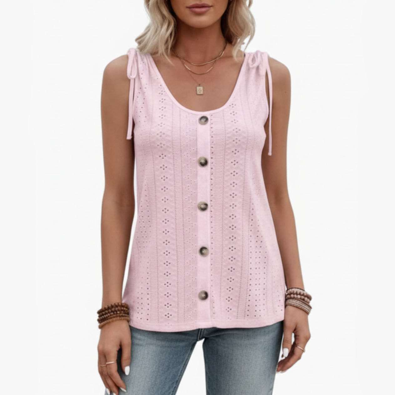 Sabrina | Women’s Sleeveless Button Front Ribbed Top