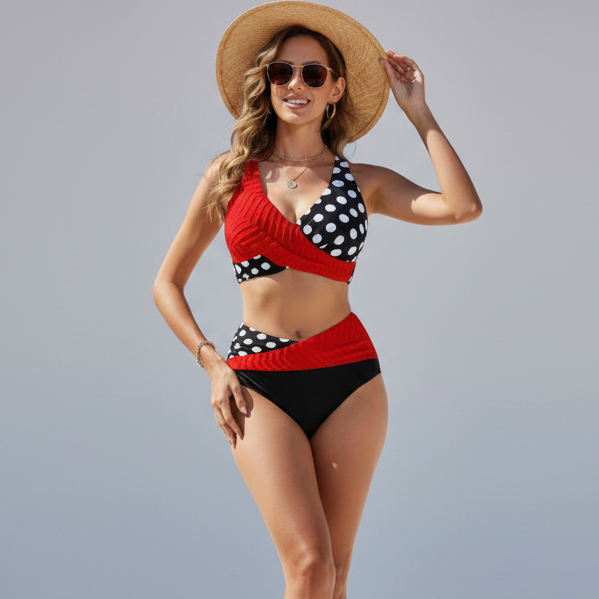 Serena | Women’s Crossed Top Two-Piece Bikini Set with Adjustable Bottom
