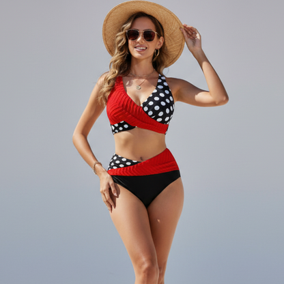 Serena | Women’s Crossed Top Two-Piece Bikini Set with Adjustable Bottom