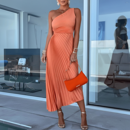 Karen | Women’s One-Shoulder Pleated Maxi Dress for Wedding Guests