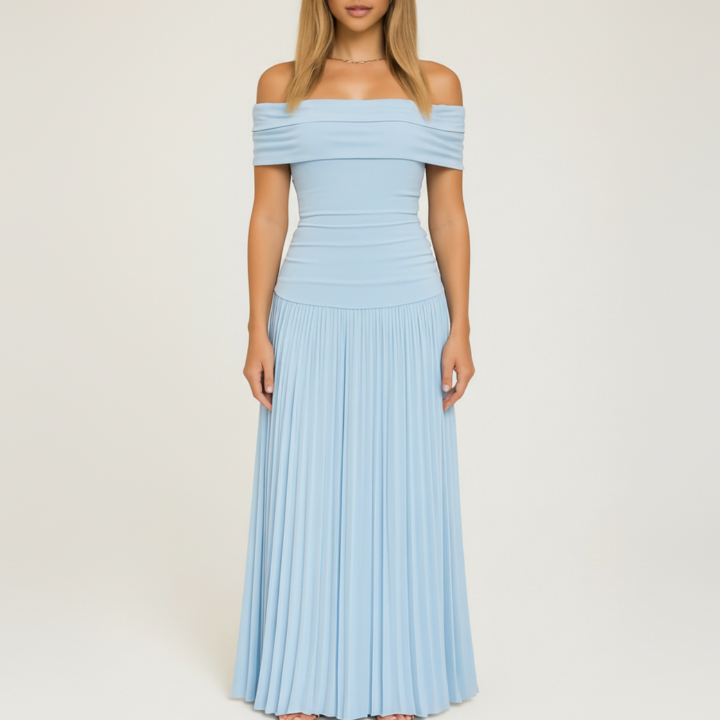 Selah | Women’s Pleated Off-Shoulder Maxi Dress for Wedding Guests