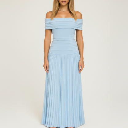 Selah | Women’s Pleated Off-Shoulder Maxi Dress for Wedding Guests