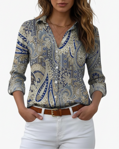 Eliana | Women’s V-Neck Floral Button Placket Blouse