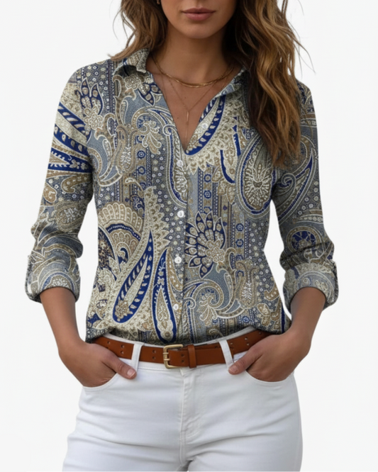 Eliana | Women’s V-Neck Floral Button Placket Blouse