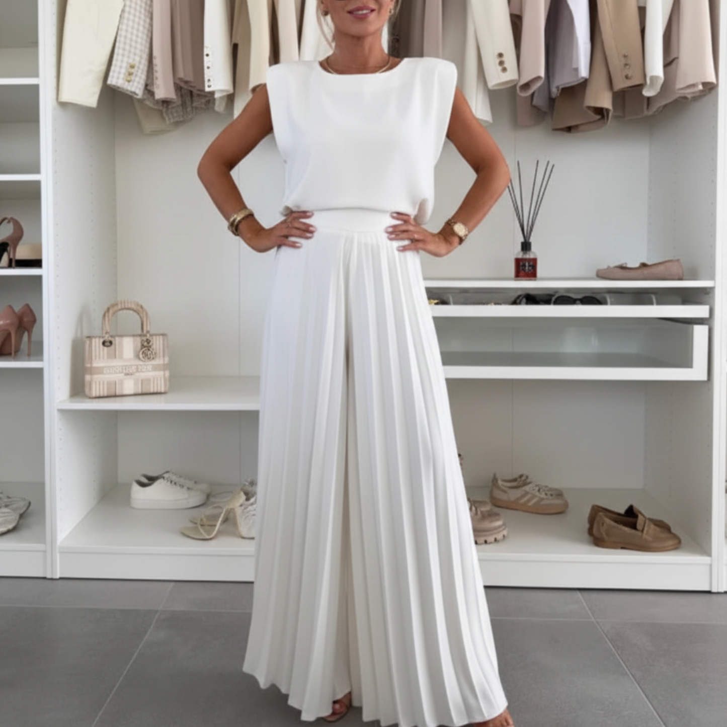 Gina | Women’s Chic Pleated Trousers and Top Set