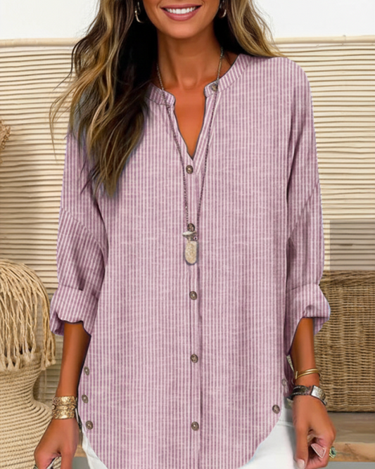 Isabella | Women’s Relaed Striped Button Blouse