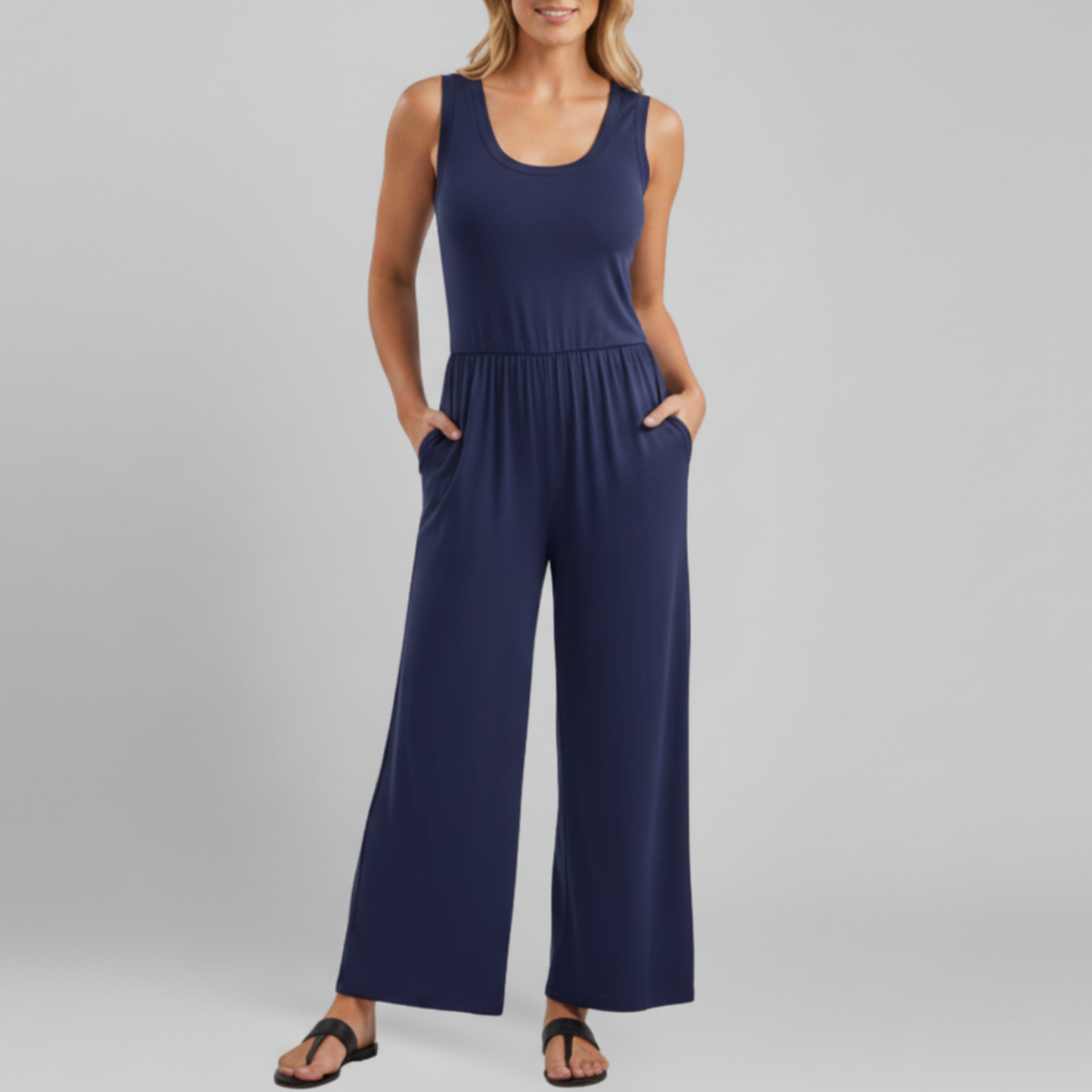 Colette | Women’s Crew Neck Wide Leg Jumpsuit with Elastic Waist