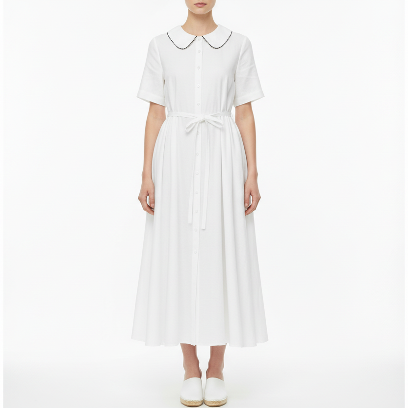 Evangeline | Women’s Short Sleeve Button Front Midi Dress
