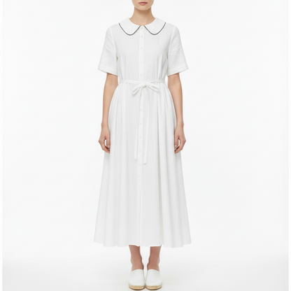 Evangeline | Women’s Short Sleeve Button Front Midi Dress