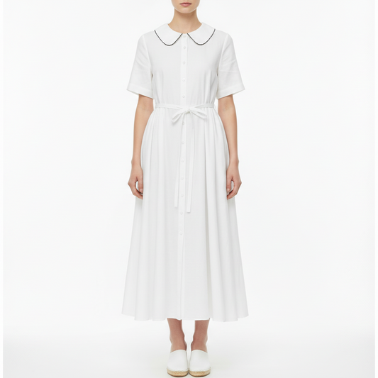 Evangeline | Women’s Short Sleeve Button Front Midi Dress