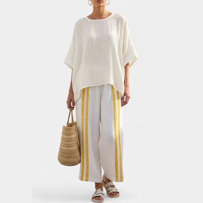Serena | Women’s Elegant Striped Linen Two-Piece Set