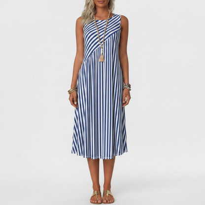 Elara | Women’s Sophisticated Striped Sleeveless Midi Dress