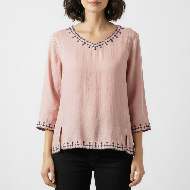 Bella | Women’s Embroidered V Neck Blouse