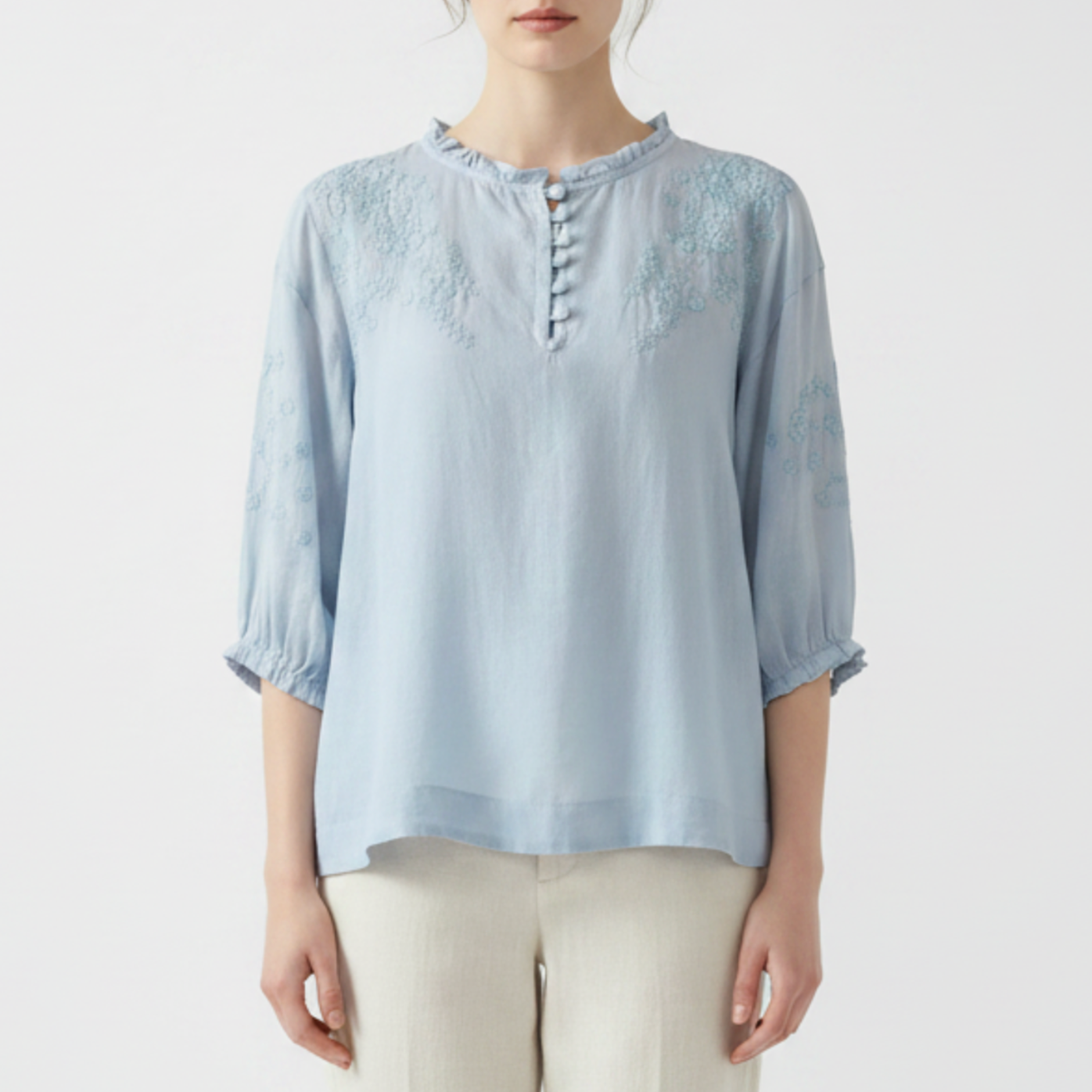 Julienne | Women’s Embroidered Button Front Blouse