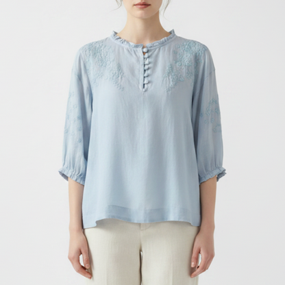 Julienne | Women’s Embroidered Button Front Blouse