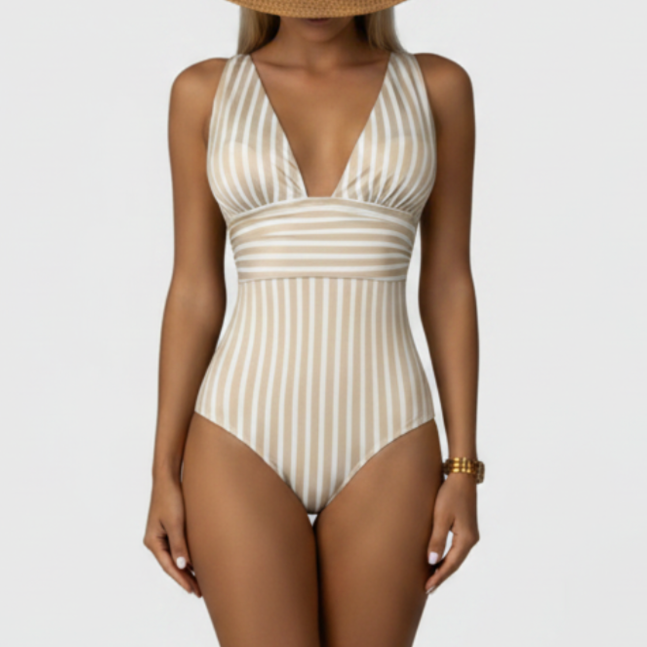 Kathryn | Women’s Striped V Neck One Piece Swimsuit