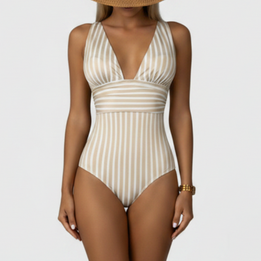Kathryn | Women’s Striped V Neck One Piece Swimsuit