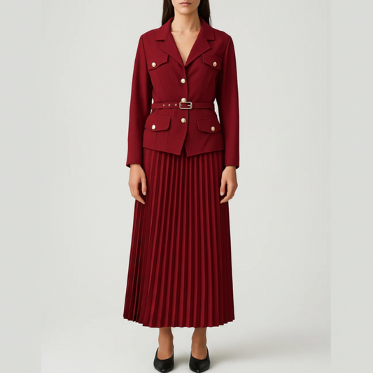 Potts | Women’s Double Breasted Blazer Pleated Skirt Set