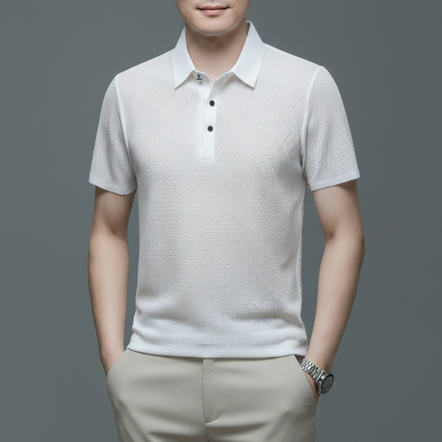 Vinz | Men’s Textured Short Sleeve Button Polo Shirt