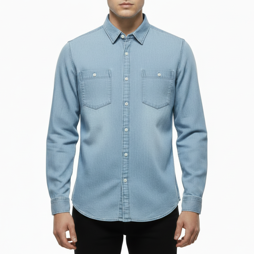 James | Men’s Light Blue Denim Button Up Shirt