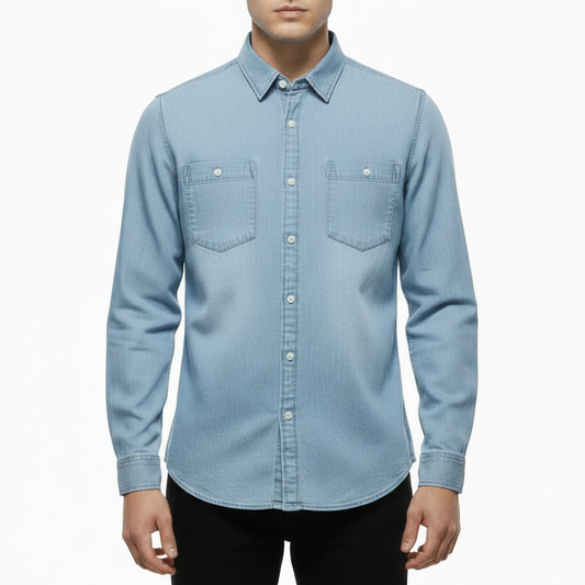 James | Men’s Light Blue Denim Button Up Shirt