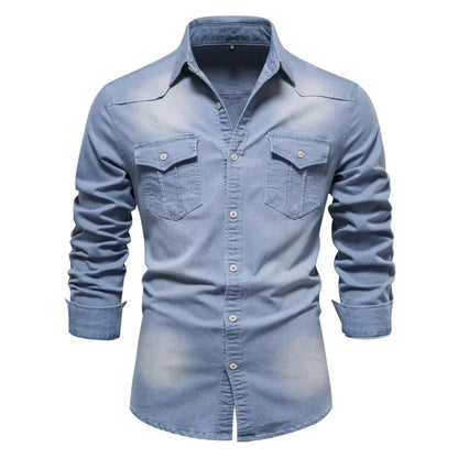 James | Men’s Light Blue Denim Button Up Shirt