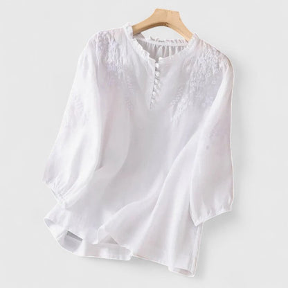 Julienne | Women’s Embroidered Button Front Blouse