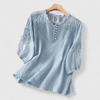 Julienne | Women’s Embroidered Button Front Blouse