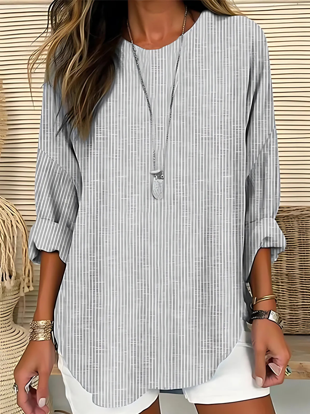 Ione | Women’s Trendy Chic Striped Lightweight Blouse