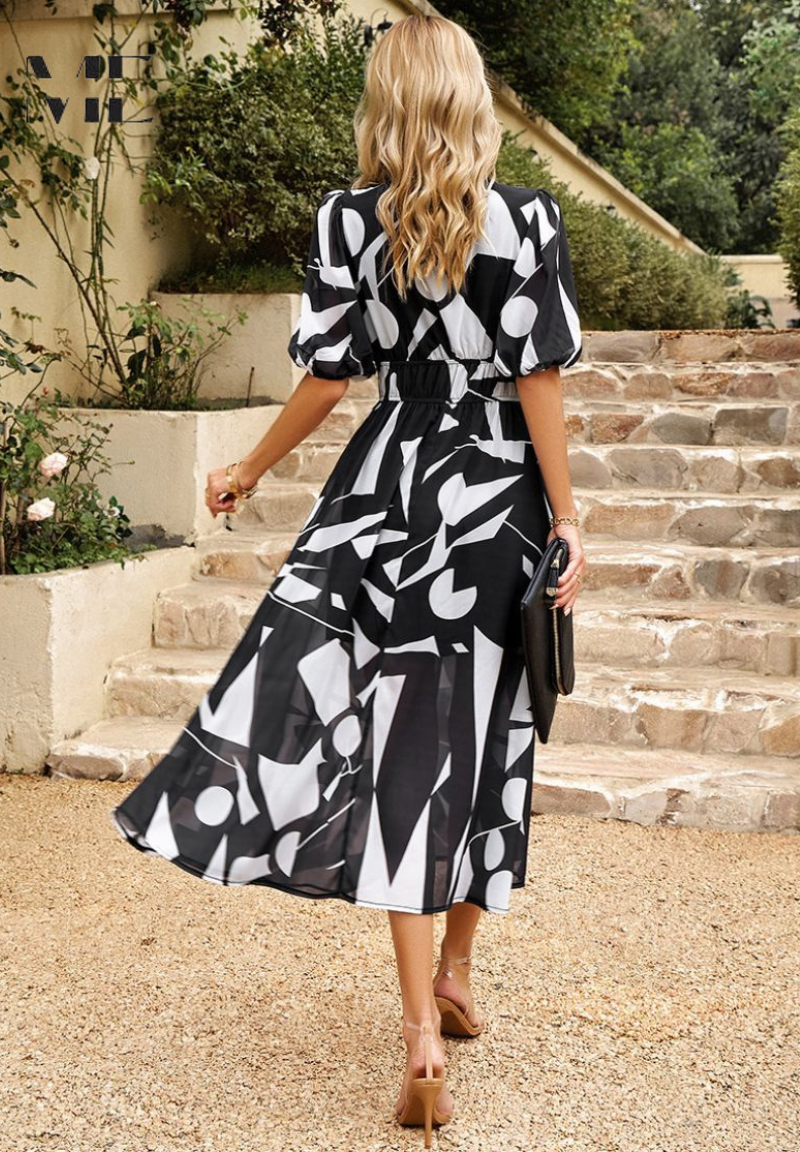 Zinnia | Women’s Abstract Print Belted Midi Dress