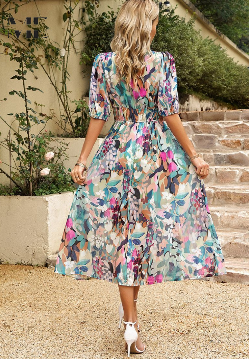Zinnia | Women’s Abstract Print Belted Midi Dress
