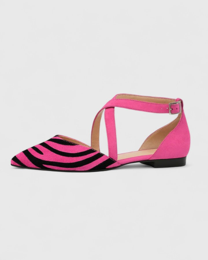 Kenna | Women’s Pink Striped Pointed Toe Flat Sandals