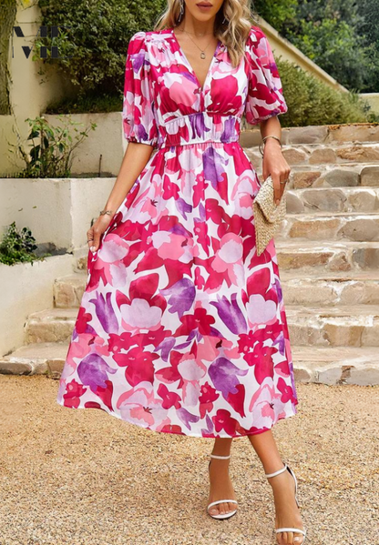 Zinnia | Women’s Abstract Print Belted Midi Dress