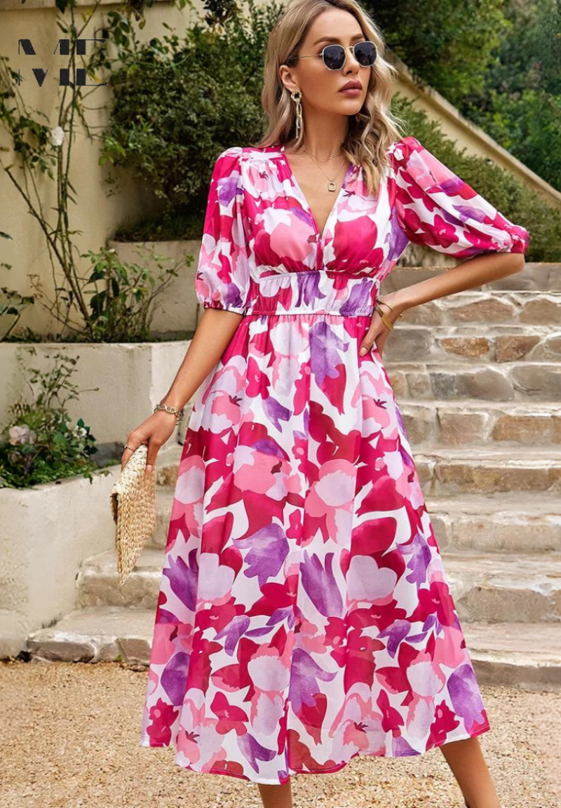 Zinnia | Women’s Abstract Print Belted Midi Dress