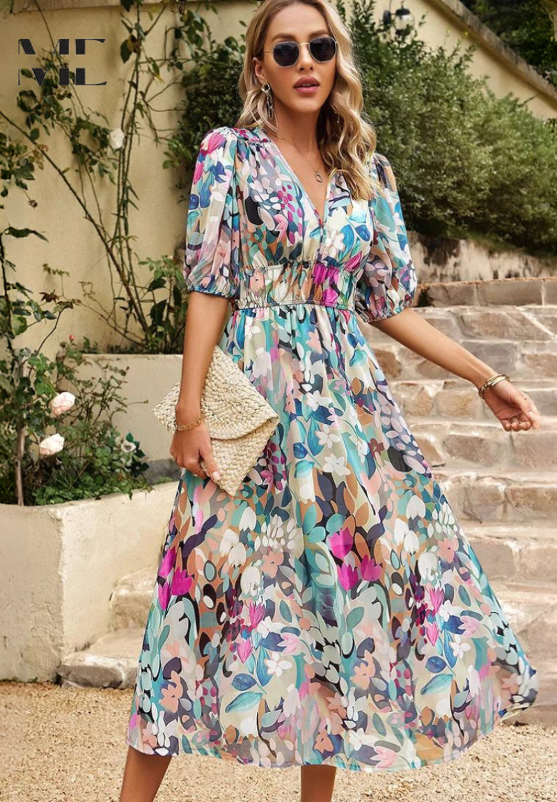 Zinnia | Women’s Abstract Print Belted Midi Dress
