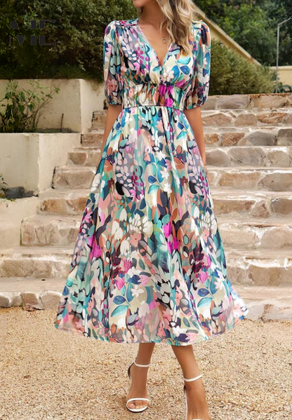 Zinnia | Women’s Abstract Print Belted Midi Dress