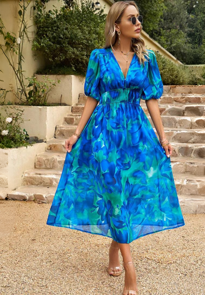 Zinnia | Women’s Abstract Print Belted Midi Dress