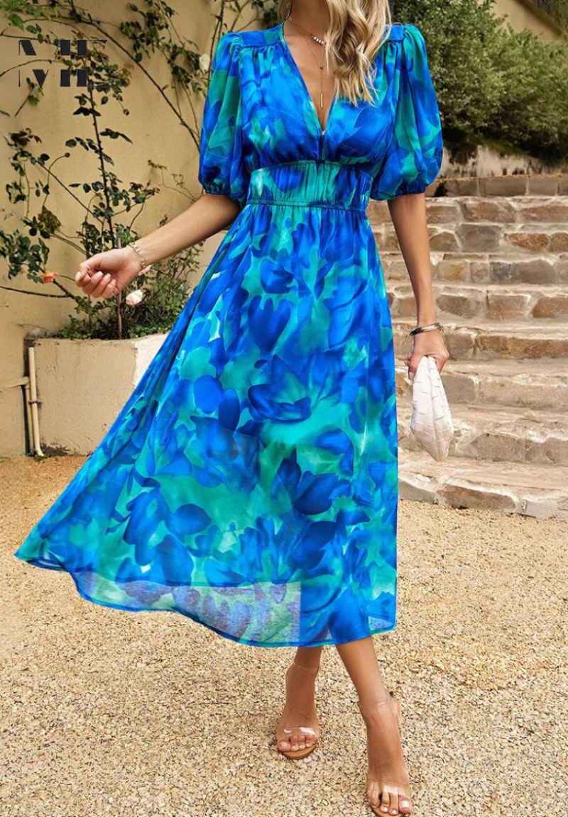 Zinnia | Women’s Abstract Print Belted Midi Dress