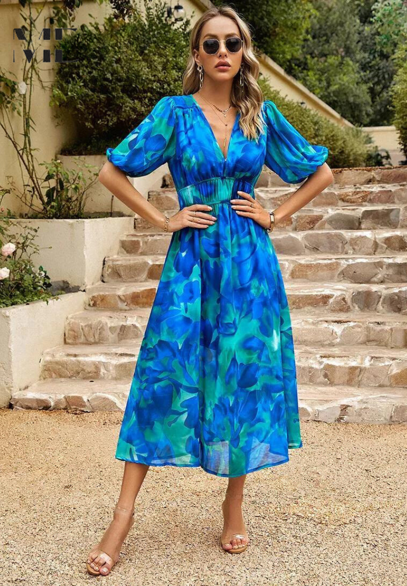 Zinnia | Women’s Abstract Print Belted Midi Dress