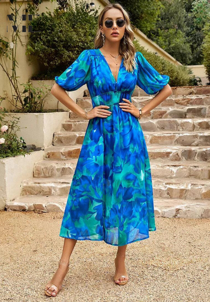 Zinnia | Women’s Abstract Print Belted Midi Dress