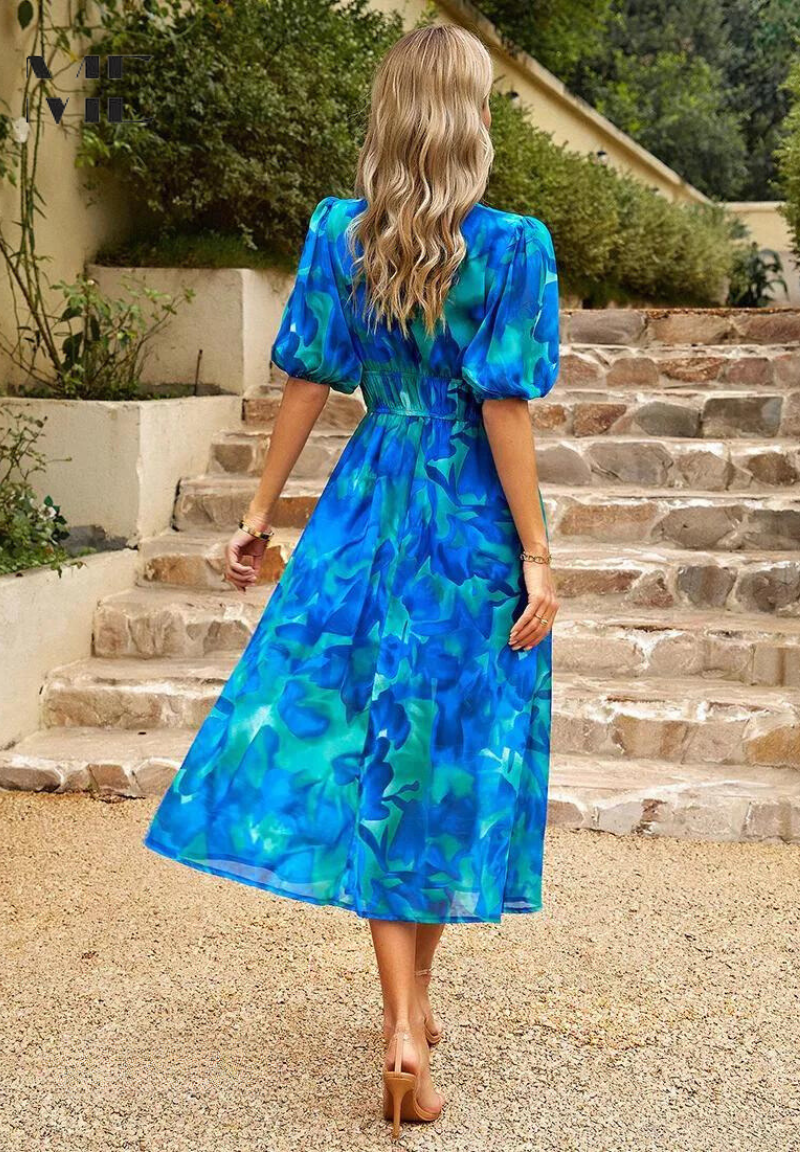 Zinnia | Women’s Abstract Print Belted Midi Dress