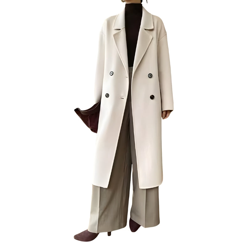 Alex | Women’s Long Trench Coat with Fold-Over Collar