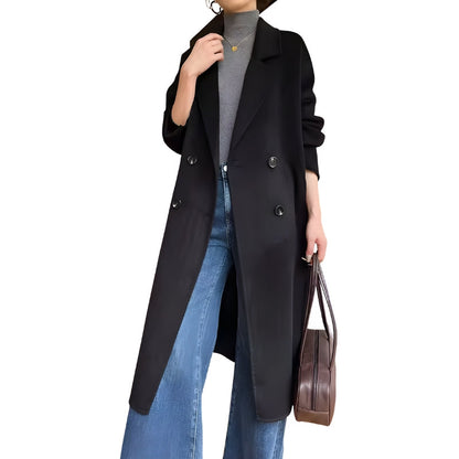 Alex | Women’s Long Trench Coat with Fold-Over Collar