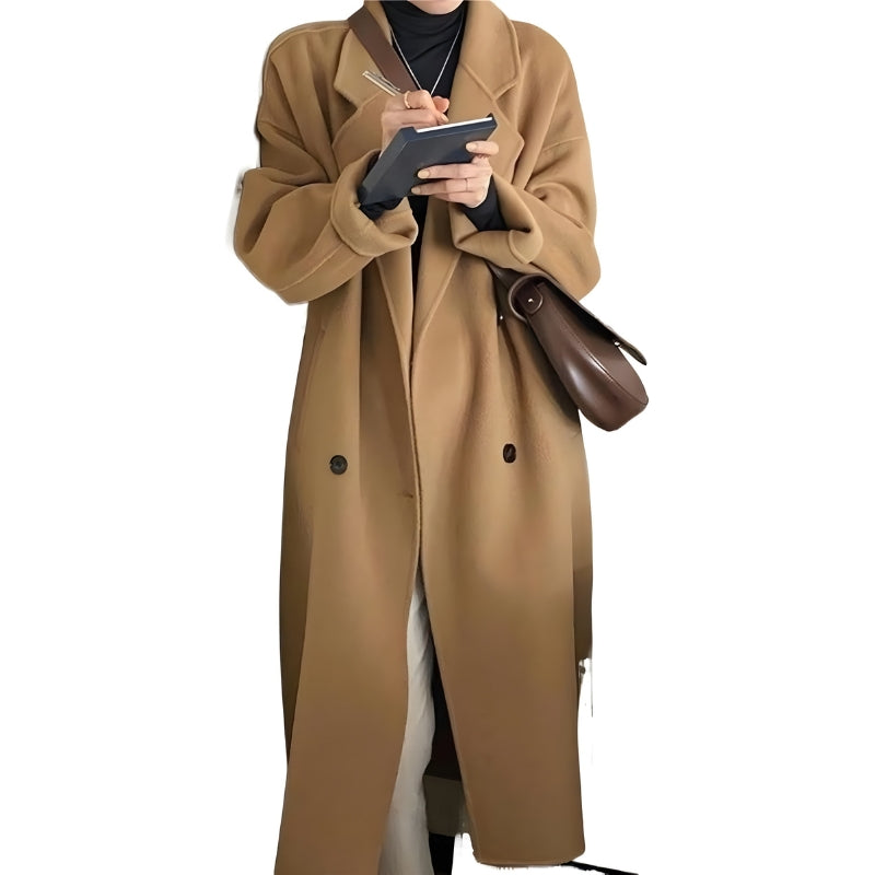 Alex | Women’s Long Trench Coat with Fold-Over Collar