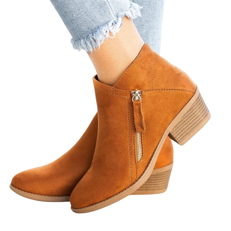 Kaia | Women’s Suede Ankle Boots with Side Zip and Block Heel