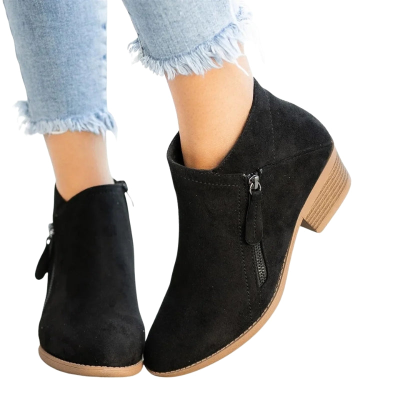Kaia | Women’s Suede Ankle Boots with Side Zip and Block Heel