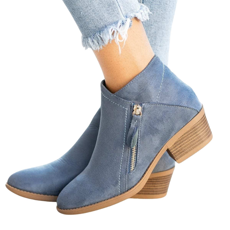 Kaia | Women’s Suede Ankle Boots with Side Zip and Block Heel