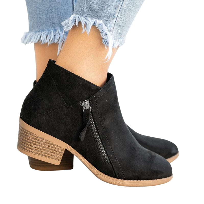 Kaia | Women’s Suede Ankle Boots with Side Zip and Block Heel